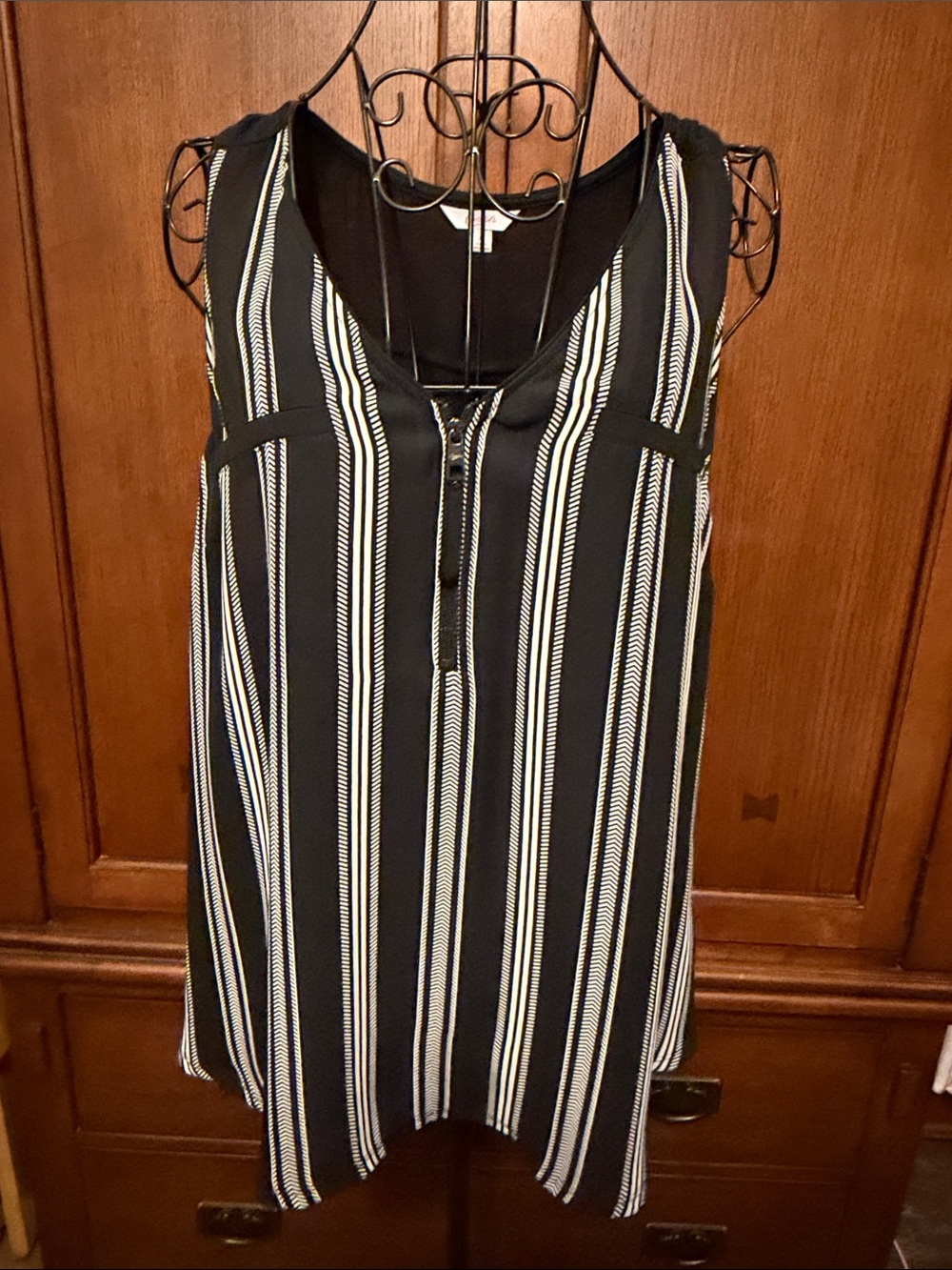 Candie's Black and White Striped V-Neck Sleeveless Camisole
